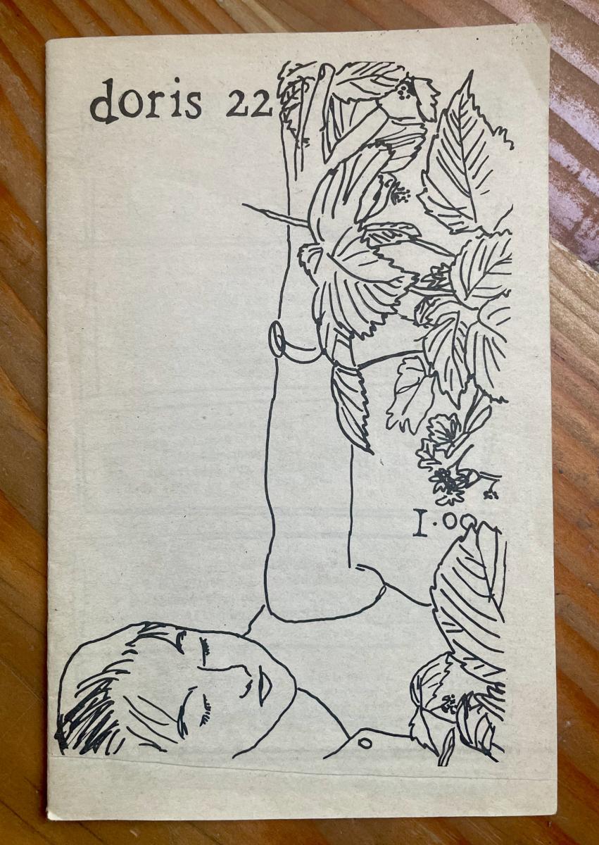 Zine with a line drawing cover that says "Doris #22" and shows an arm reaching up into leaves