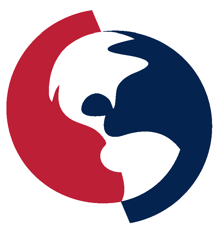 Biosphere 2 logo, the western hemisphere of the globe depicted in red and blue
