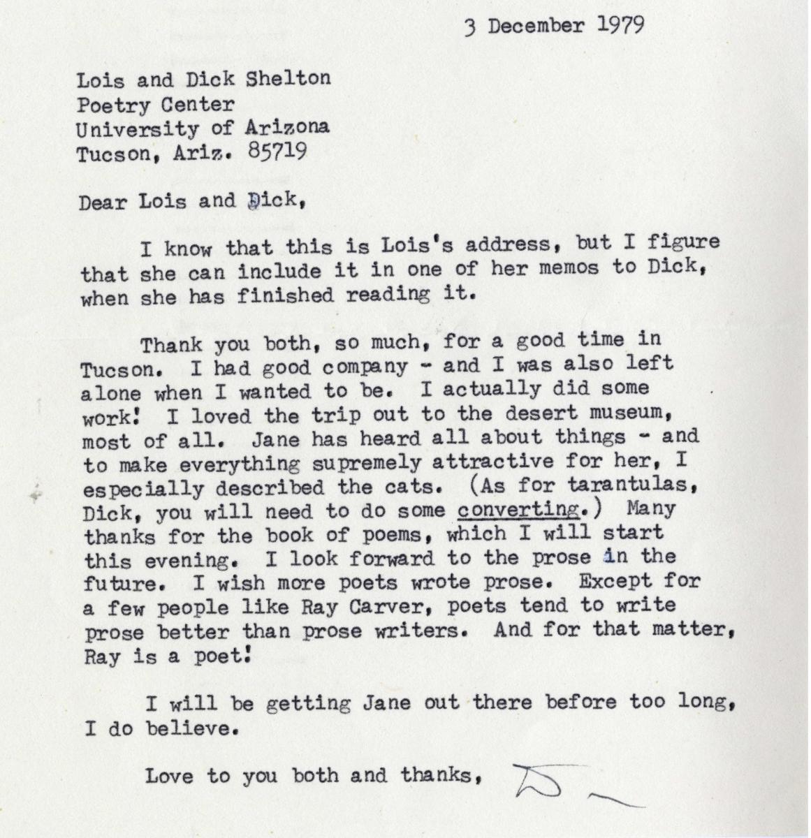 Typed letter from Donald Hall to Lois and Richard Shelton