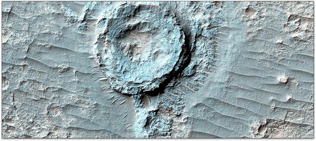 Blue and white landforms on Mars