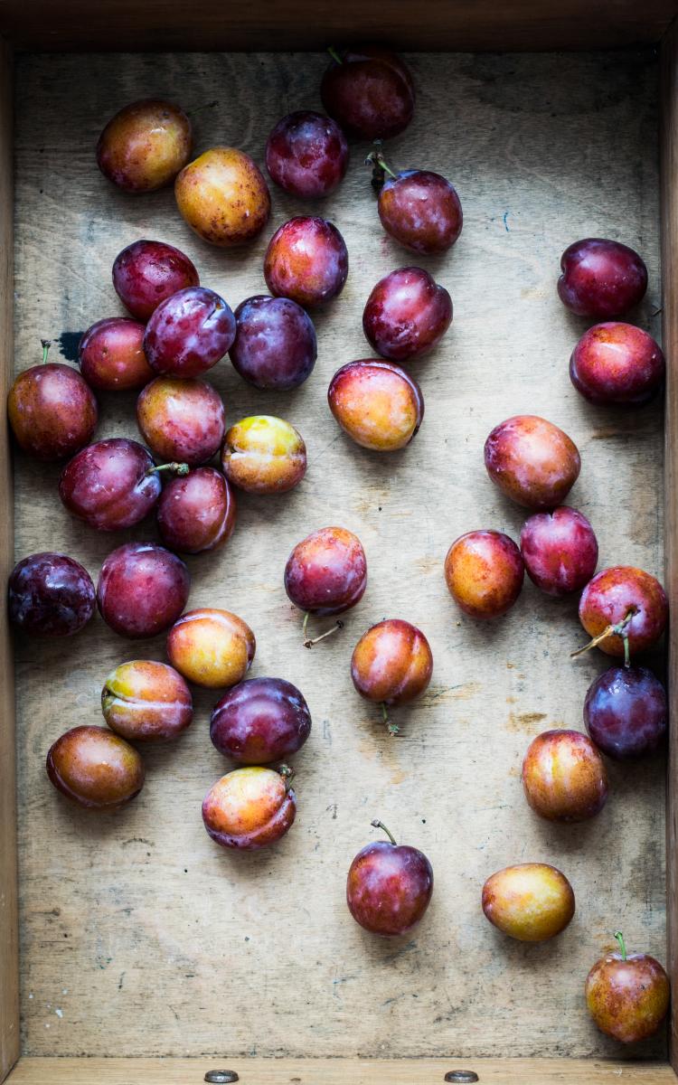 Plums against a wooden background / photos by Monika Grabkowska 