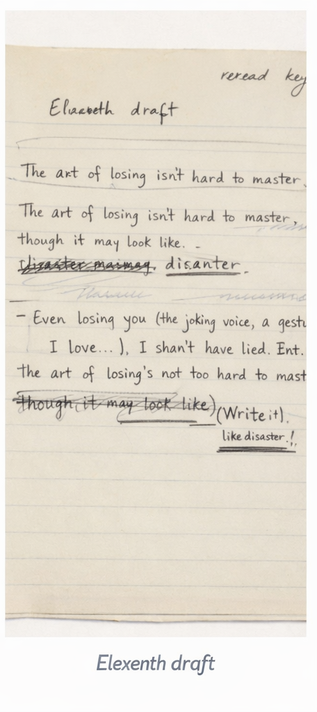 Elizabeth Bishop, “One Art”, Eleventh Draft