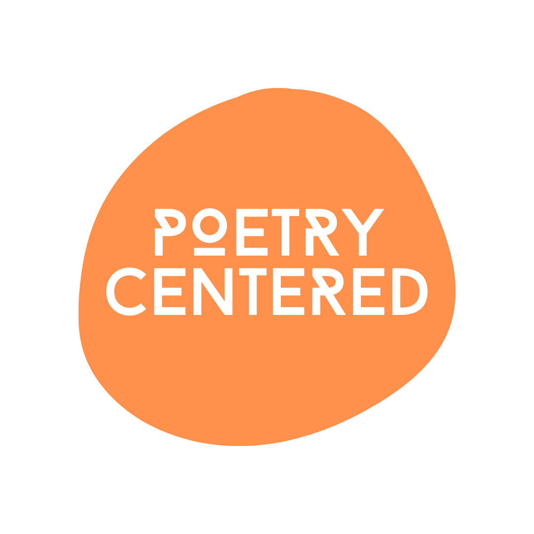 Poetry Centered logo, words in an orange circular shape