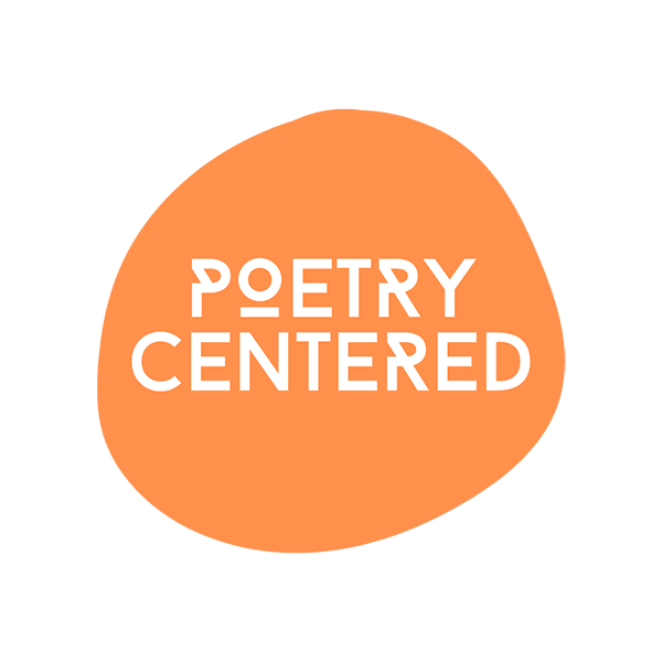 Poetry Centered logo, text in an orange circular shape