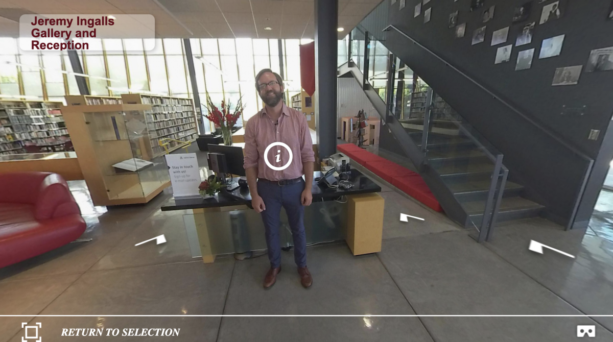 Tyler Meier in the Poetry Center entrance, the first thing people see on their 360 interactive tour