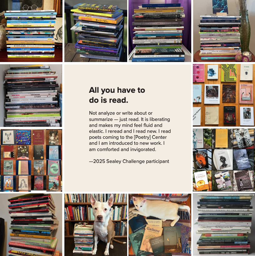 All you have to do is read. Not analyze or write about or summarize ­ — just read. It is liberating and makes my mind feel fluid and elastic. I reread and I read new. I read poets coming to the [Poetry] Center and I am introduced to new work. I am comforted and invigorated.