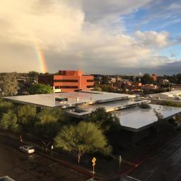 photo of rainbow over Poetry Center by Patri Hadad