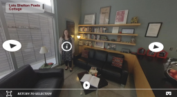 Inside of the Lois Shelton Poets' Cottage as seen in our interactive 360 tour