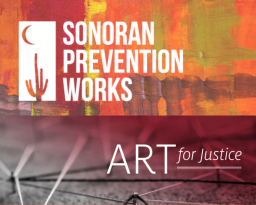 Sonoran Prevention Works and Art for Justice logo against red backgrounds