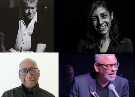 composite of headshots of poets Luis Rodriguez, Luivette Resto, Michael Warr & Peter J. Harris