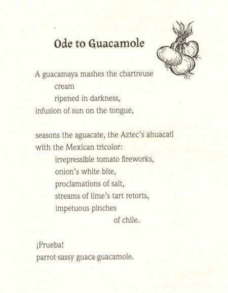 "Ode to Guacamole" from Adobe Odes by Pat Mora, University of Arizona Press, 2006