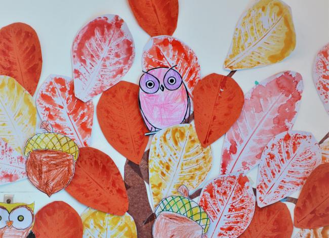 Paper owls, acorns, and leaves // photo by Rhoda Alex
